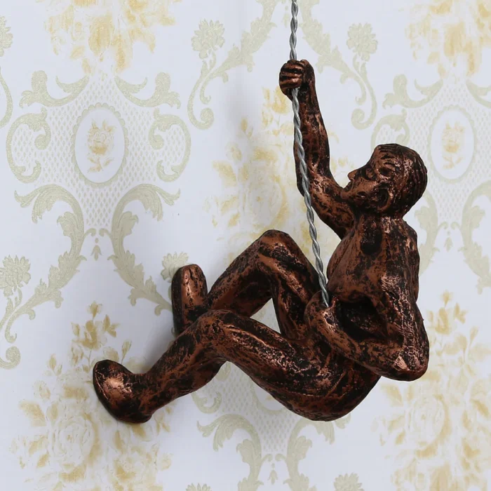 Brown Polyresin Climbing Man Wall Hanging Statue